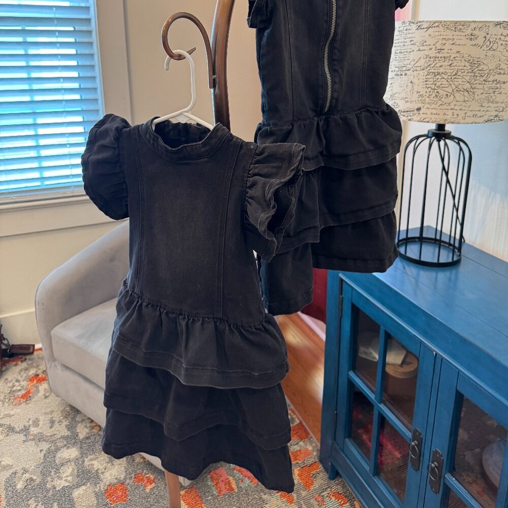 EUC KidPik Heavy Denim Ruffle Dress, Black, Size 7